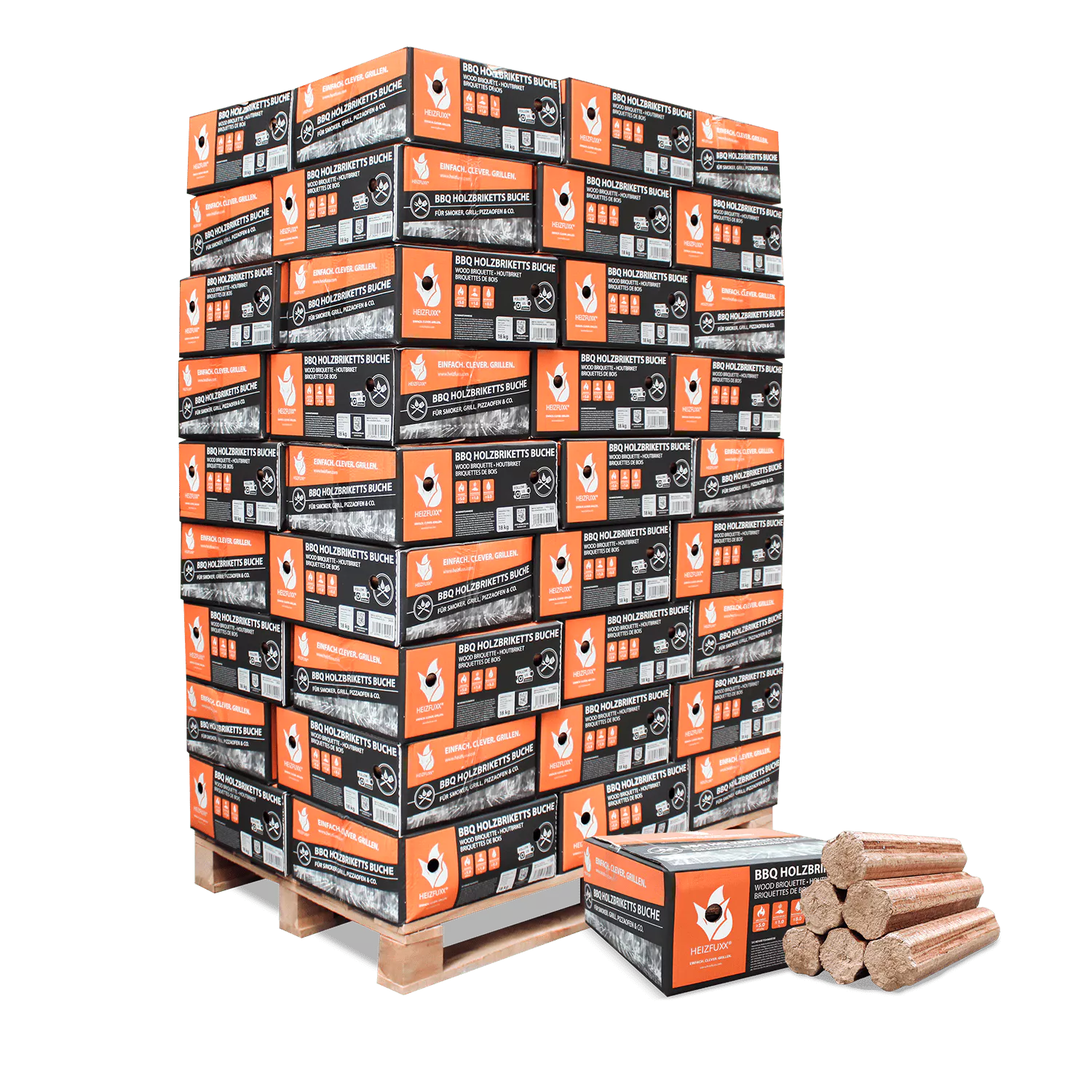 Buche Grillbriketts – 18 kg Carton – 54 Cartons je Palette – 972 kg