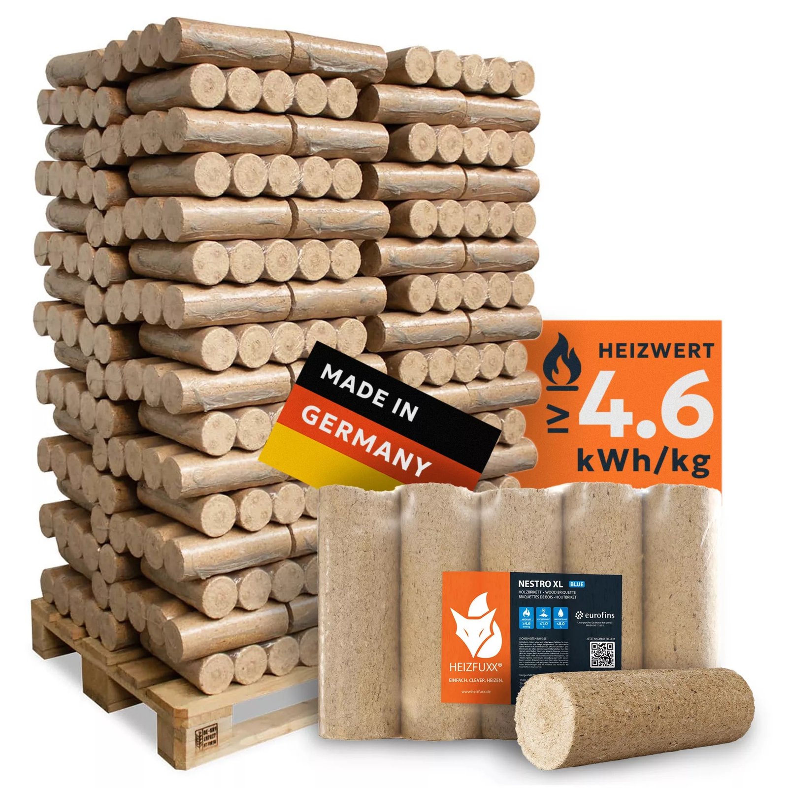 Holzbriketts Nestro XL Blau – roand, ohne a hole (Palette 960 kg)