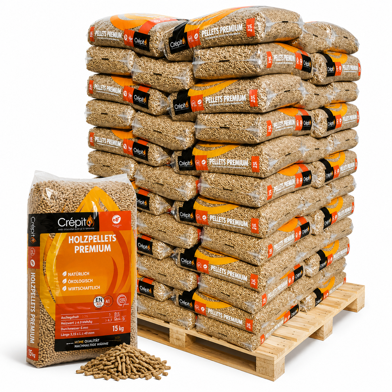 Crépito® Holzpellets – 1, 080 kg Palette – DINplus & NF zertifiziert
