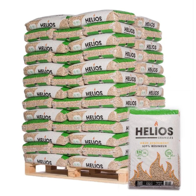Helios Holzpellets – Palette mit 65 × 15 kg Säcke